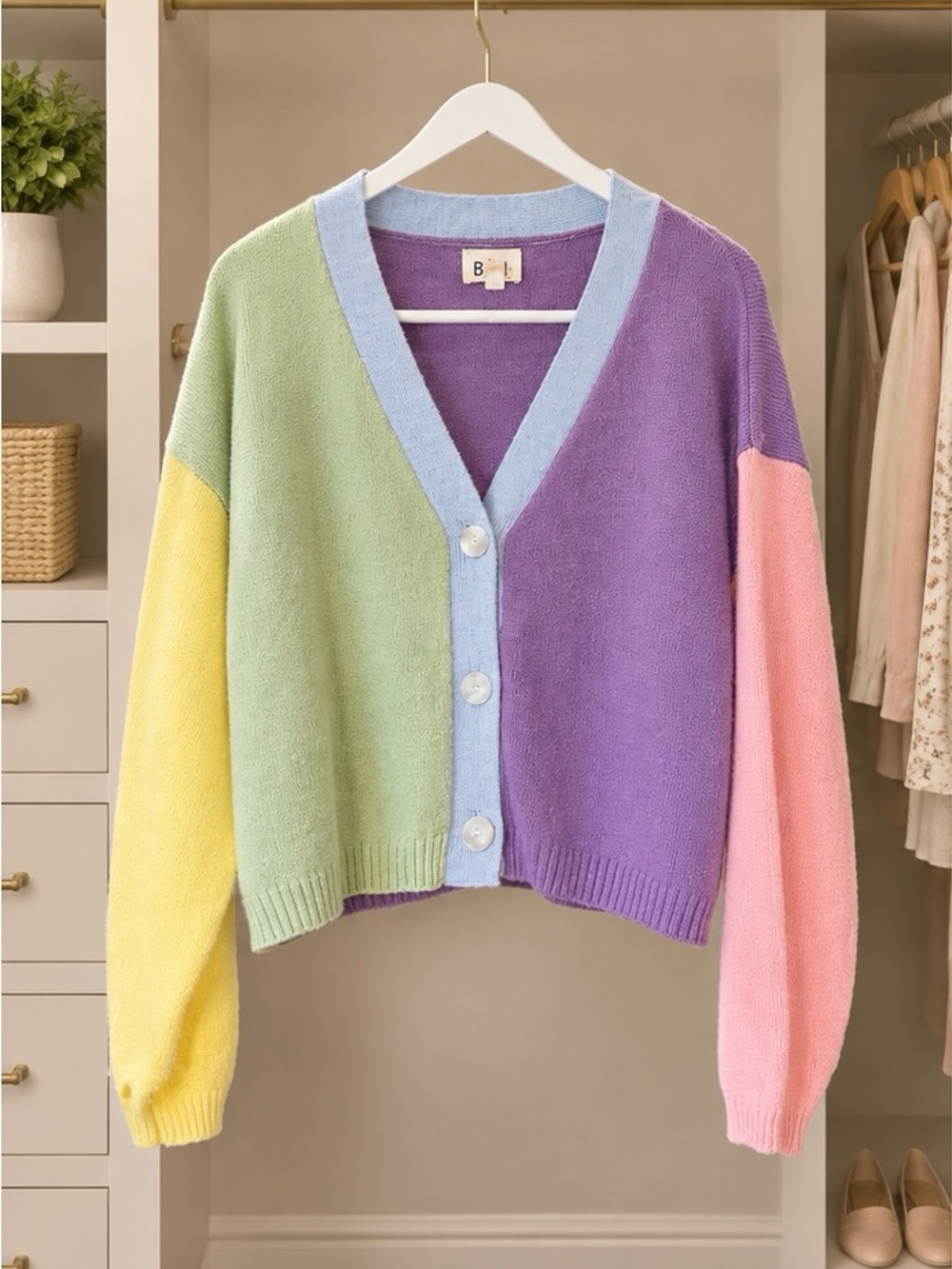 BiBi Pastel Colorblock Cropped Cardigan Sweater Large